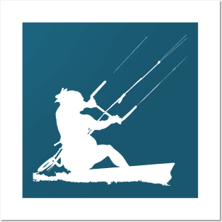 Kitesurfer Action Water Sports Artistic White Silhouette Posters and Art